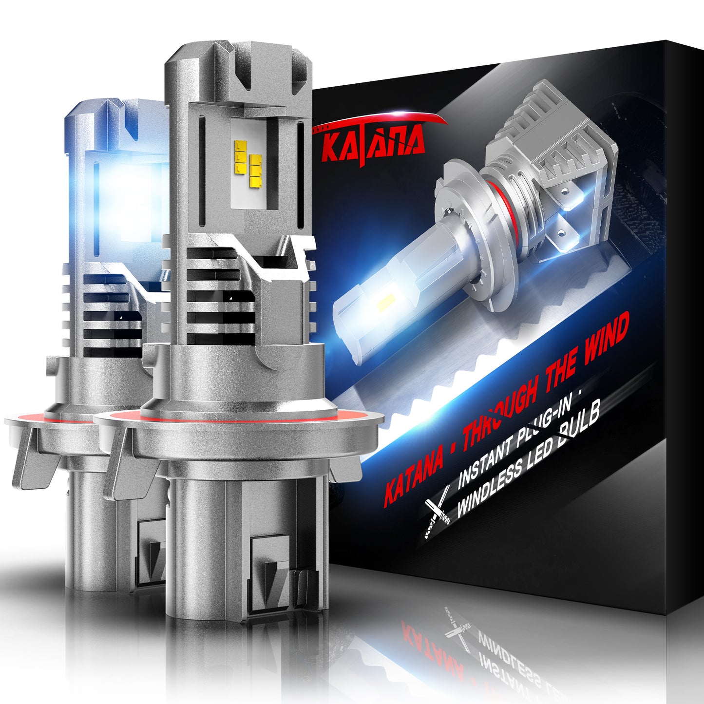 Katana H13 Light Bulbs | 9008 Light Bulbs Fanless Wireless Super Bright 6500K Xenon White Fog Light, Pack of 2