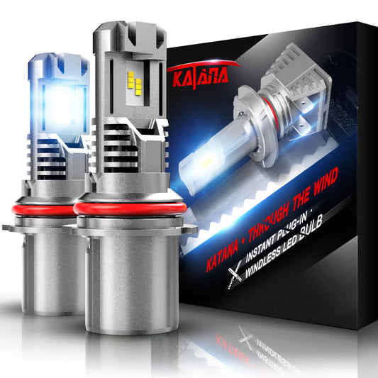 Katana 9007 Light Bulbs | HB5 Fog Light Bulbs Fanless Wireless Super Bright 6500K Xenon White Fog Light, Pack of 2