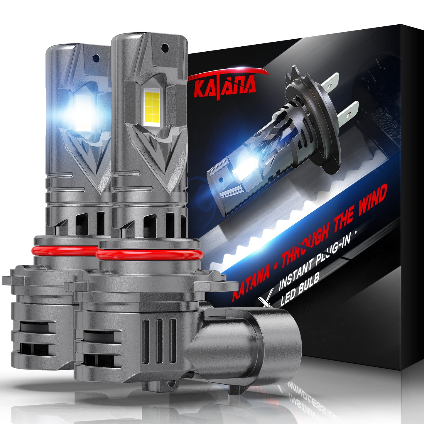 Katana Upgraded 9005 Bulbs, 18000LM 6500K Xenon White Super Bright Mini Size with Cooling Fan, HB3 Canbus Ready Fog Light, Pack of 2