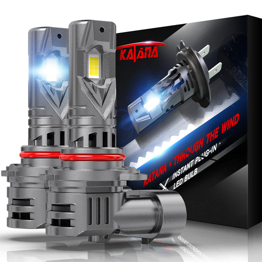 Katana Upgraded 9005 Bulbs, 18000LM 6500K Xenon White Super Bright Mini Size with Cooling Fan, HB3 Canbus Ready Fog Light, Pack of 2