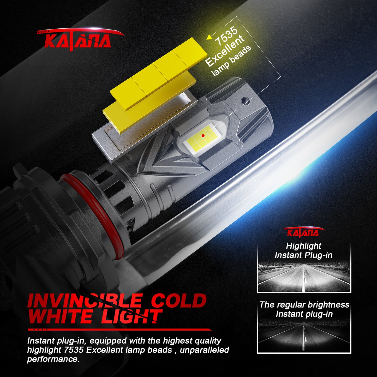Katana Upgraded 9005 Bulbs, 18000LM 6500K Xenon White Super Bright Mini Size with Cooling Fan, HB3 Canbus Ready Fog Light, Pack of 2