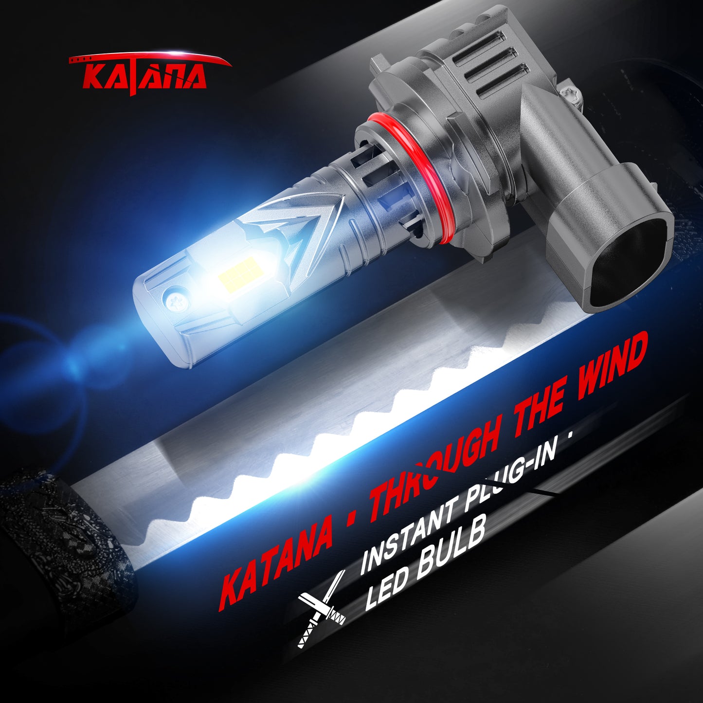Katana Upgraded 9005 Bulbs, 18000LM 6500K Xenon White Super Bright Mini Size with Cooling Fan, HB3 Canbus Ready Fog Light, Pack of 2