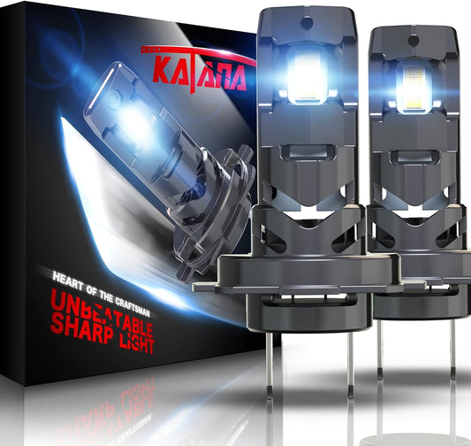 KATANA H7 Light Bulbs,H7 Bulb No Adapter Required 400% Brightness 6500K White Non-Polarity Plug and Play Mini Size Fog Bulb of 2