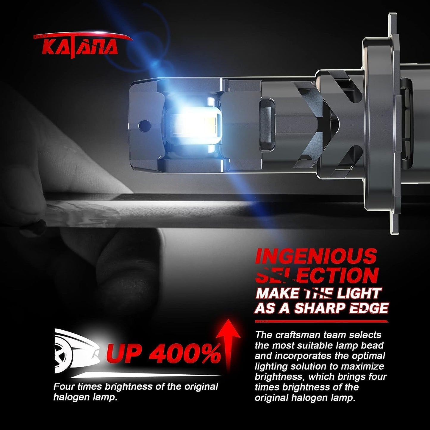 KATANA H7 Light Bulbs,H7 Bulb No Adapter Required 400% Brightness 6500K White Non-Polarity Plug and Play Mini Size Fog Bulb of 2