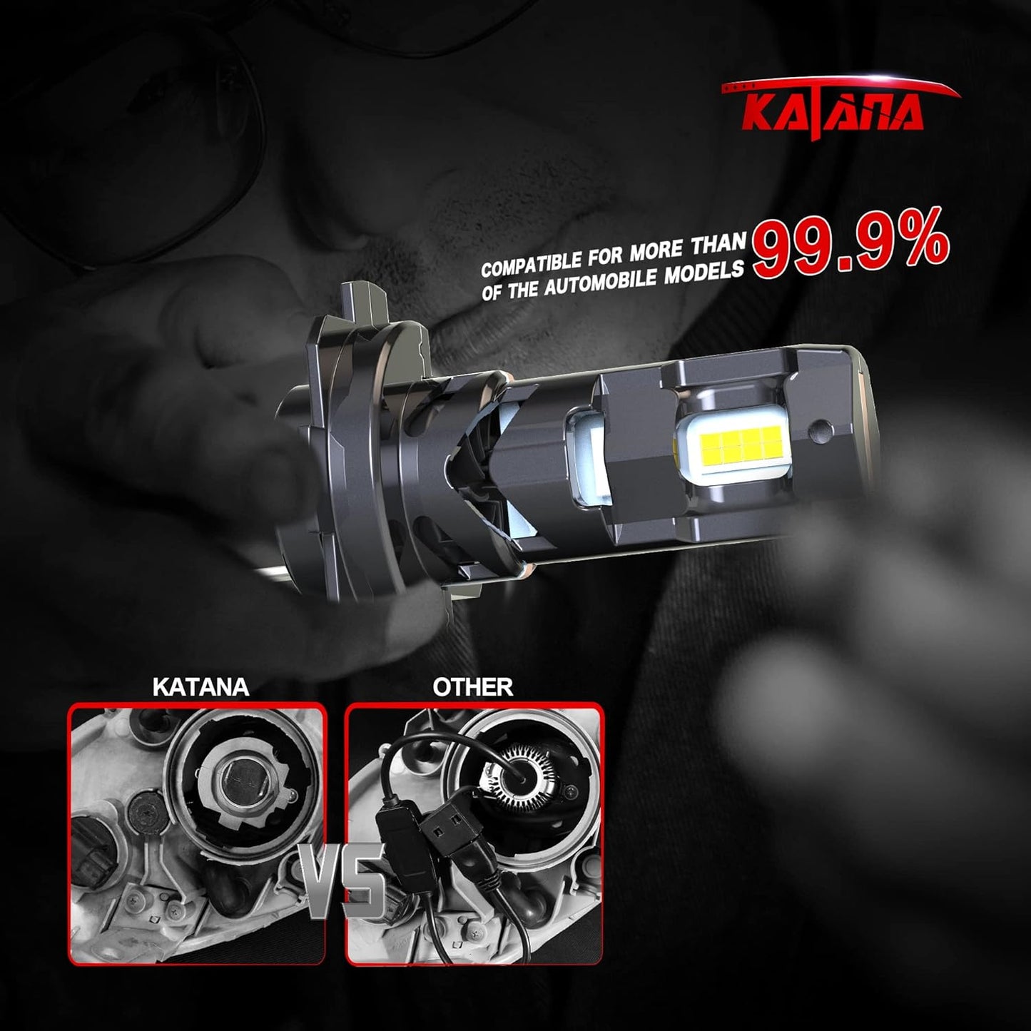 KATANA H7 Light Bulbs,H7 Bulb No Adapter Required 400% Brightness 6500K White Non-Polarity Plug and Play Mini Size Fog Bulb of 2