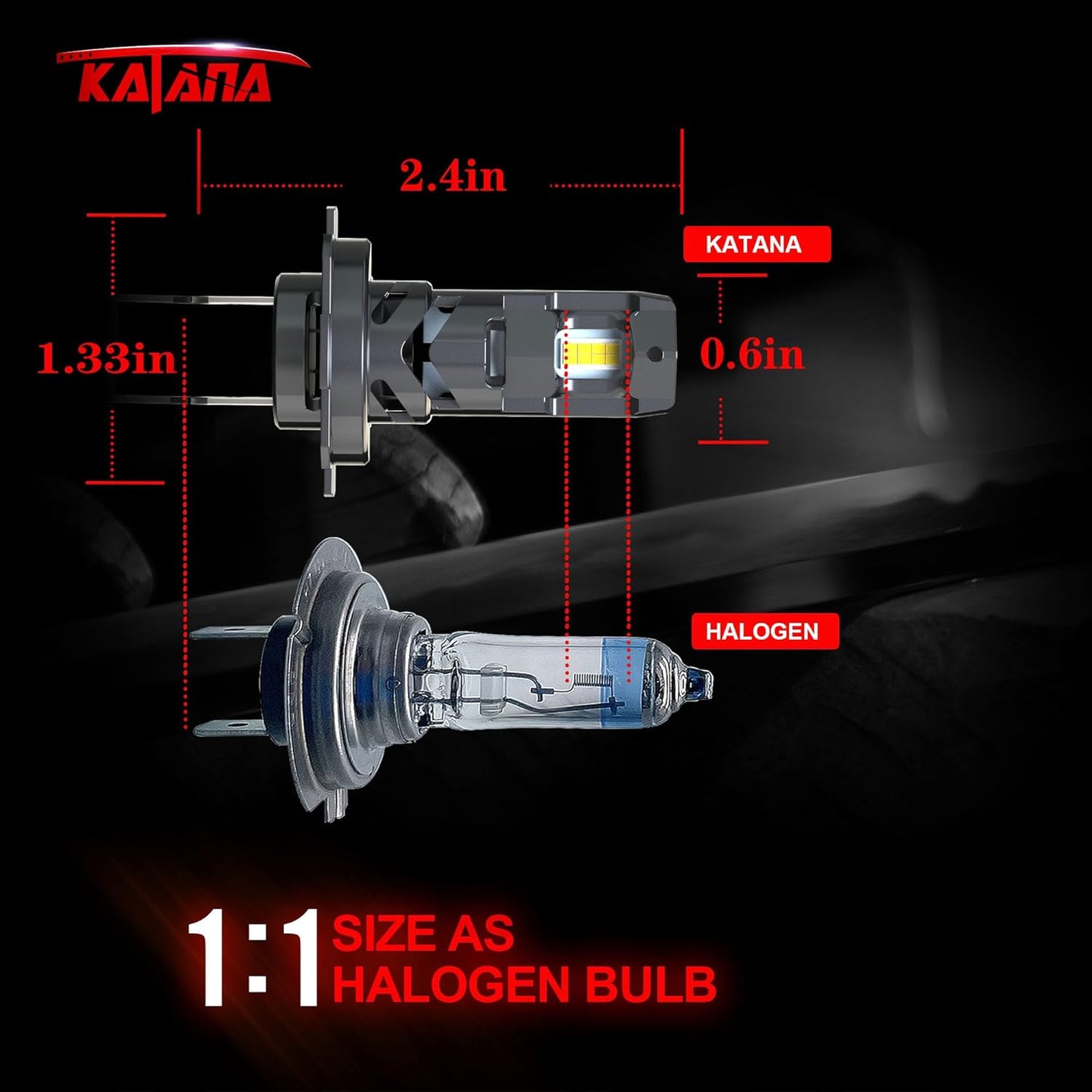 KATANA H7 Light Bulbs,H7 Bulb No Adapter Required 400% Brightness 6500K White Non-Polarity Plug and Play Mini Size Fog Bulb of 2