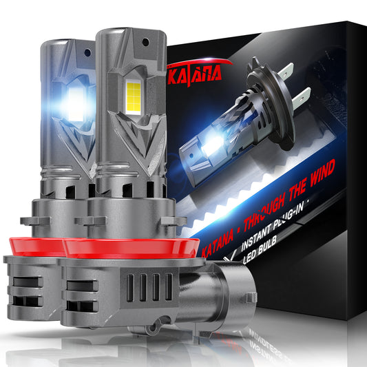 Katana Upgraded H11 Light Bulbs, 18000LM 6500K Xenon White Super Bright Mini Size with Cooling Fan, HB3 Canbus Ready Fog Light, Pack of 2