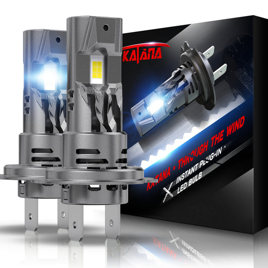 Katana Upgraded H7 Light Bulbs, 18000LM 6500K White Mini Size with Cooling Fan, Canbus Ready Fog Light, Pack of 2