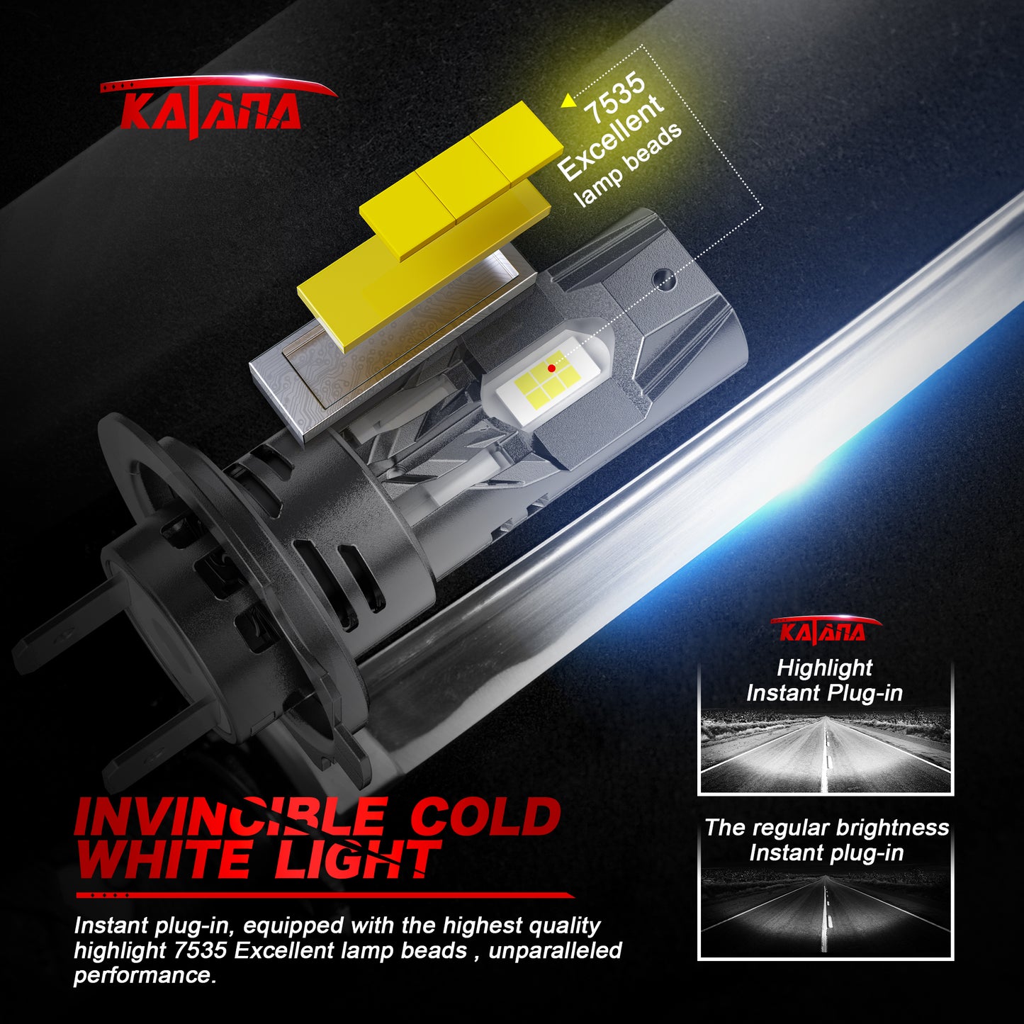 Katana Upgraded H7 Light Bulbs, 18000LM 6500K White Mini Size with Cooling Fan, Canbus Ready Fog Light, Pack of 2