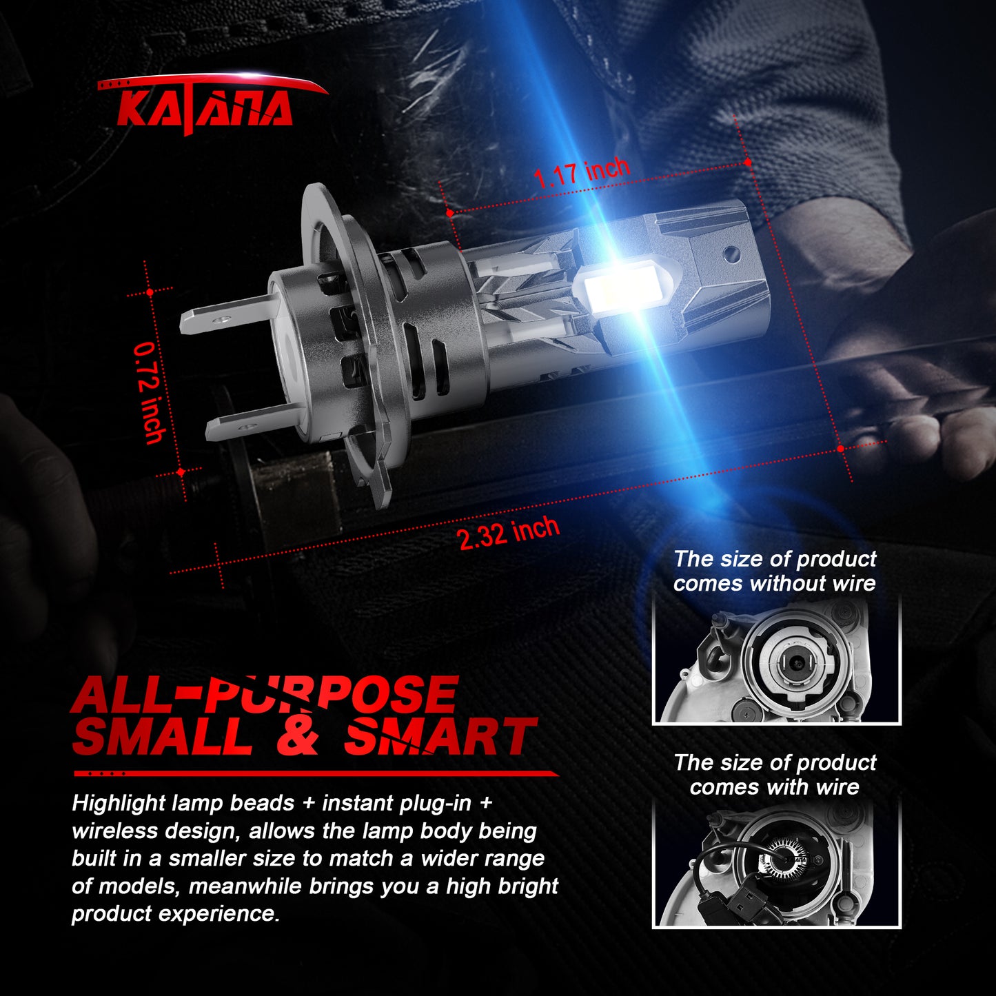 Katana Upgraded H7 Light Bulbs, 18000LM 6500K White Mini Size with Cooling Fan, Canbus Ready Fog Light, Pack of 2