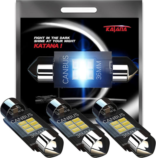 KATANA 36mm 6418 LED Bulbs,Dome License Plate Trunk Glove Box Courtesy Luggage Map Interior Door Lights - CANBUS Error Free - 3020 Chips 6000K Cool White(Pack of 4)