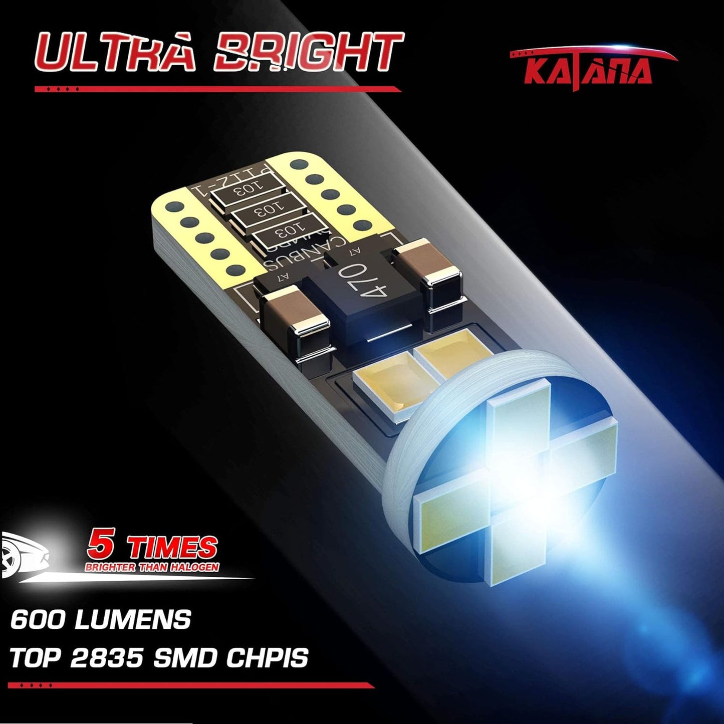 Katana T10 194 921 LED Bulbs,Dome Map Interior Door Backup Reverse License Plate Courtesy Parking Trunk Lights - CANBUS Error Free - 2835 Chips 6000K Cool White (Pack of 10)