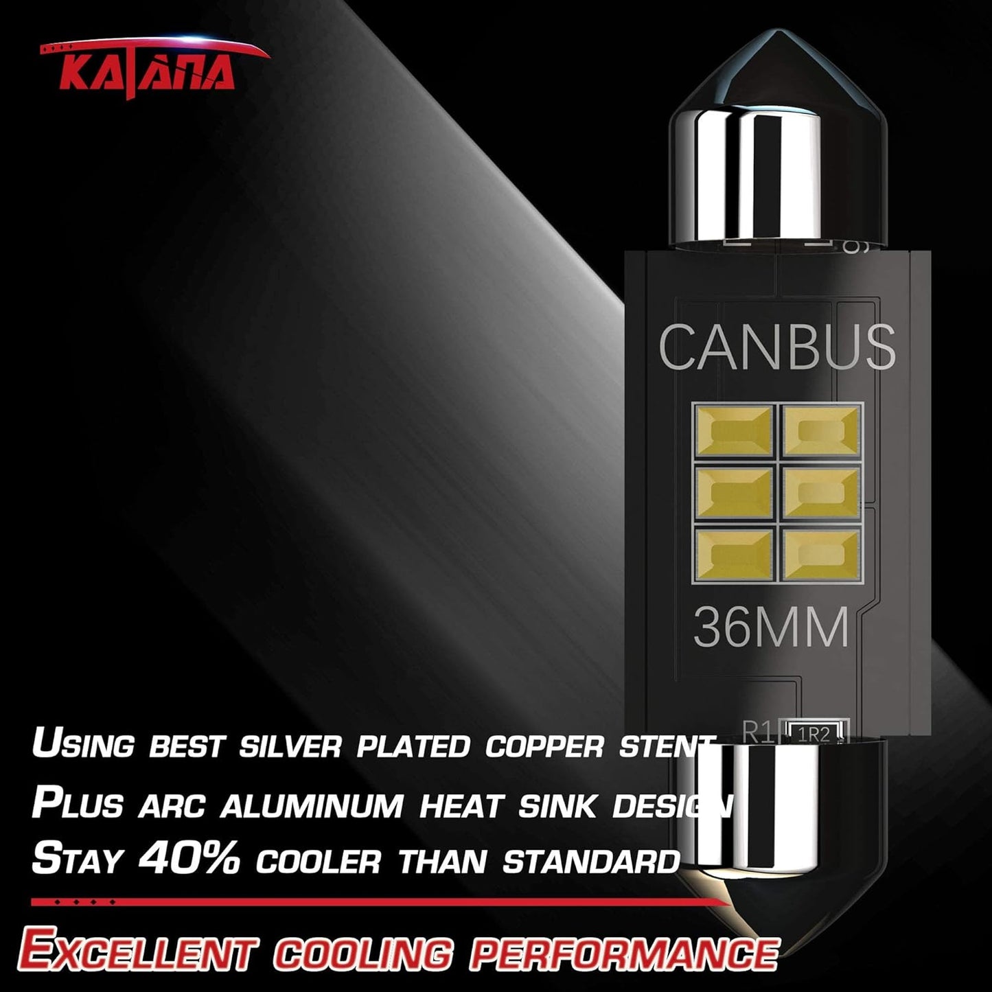 KATANA 36mm 6418 LED Bulbs,Dome License Plate Trunk Glove Box Courtesy Luggage Map Interior Door Lights - CANBUS Error Free - 3020 Chips 6000K Cool White(Pack of 4)