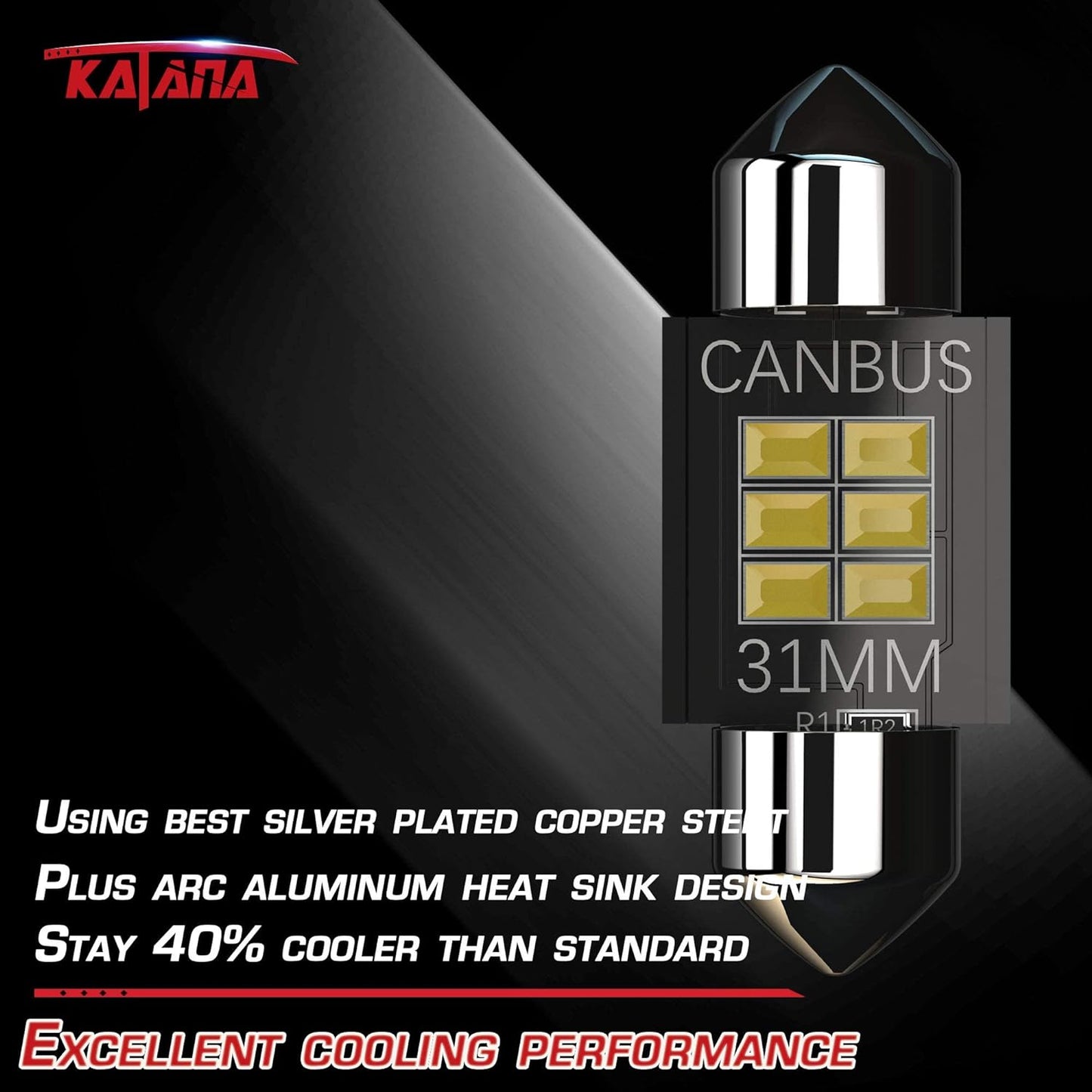 KATANA 31mm 3022 LED Festoon Bulbs,Dome Luggage Map Trunk Courtesy Glove Box Interior Door License Plate Lights - CANBUS Error Free - 3020 Chips 6000K Cool White (Pack of 4)