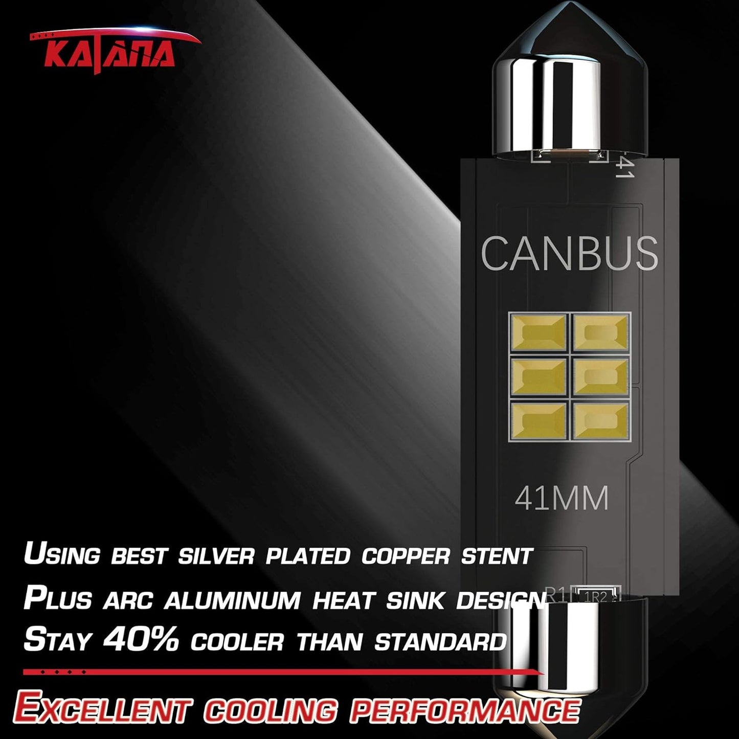 KATANA 41mm 42mm 212-2 211-2 LED Bulbs,Dome Courtesy Map Luggage Trunk Interior Door Vanity Mirror Engine Lights - CANBUS Error Free - 3020 Chips 6000K Cool White (Pack of 4)