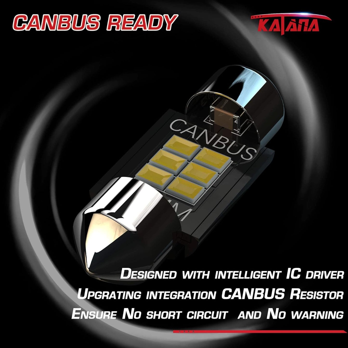 KATANA 31mm 3022 LED Festoon Bulbs,Dome Luggage Map Trunk Courtesy Glove Box Interior Door License Plate Lights - CANBUS Error Free - 3020 Chips 6000K Cool White (Pack of 4)