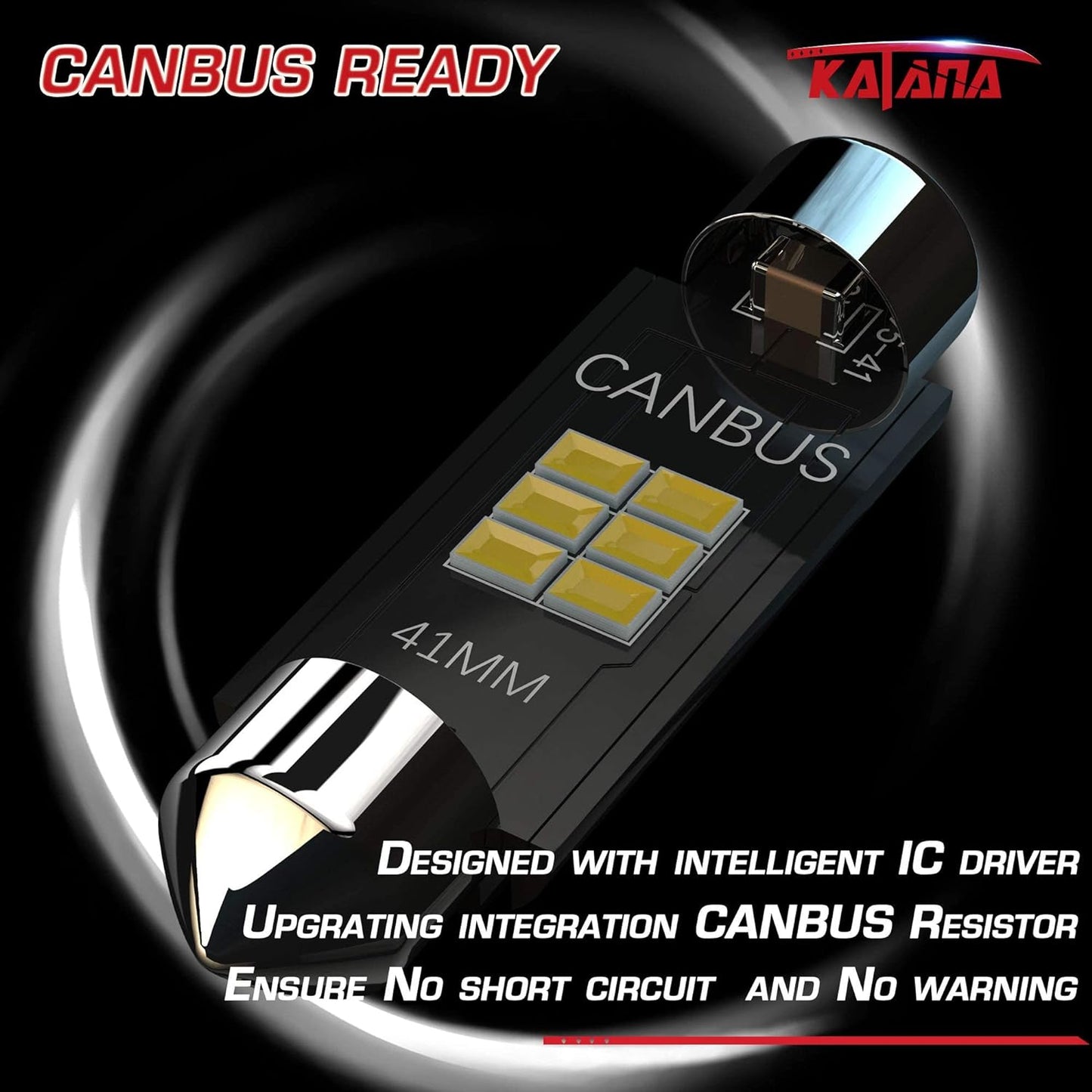 KATANA 41mm 42mm 212-2 211-2 LED Bulbs,Dome Courtesy Map Luggage Trunk Interior Door Vanity Mirror Engine Lights - CANBUS Error Free - 3020 Chips 6000K Cool White (Pack of 4)