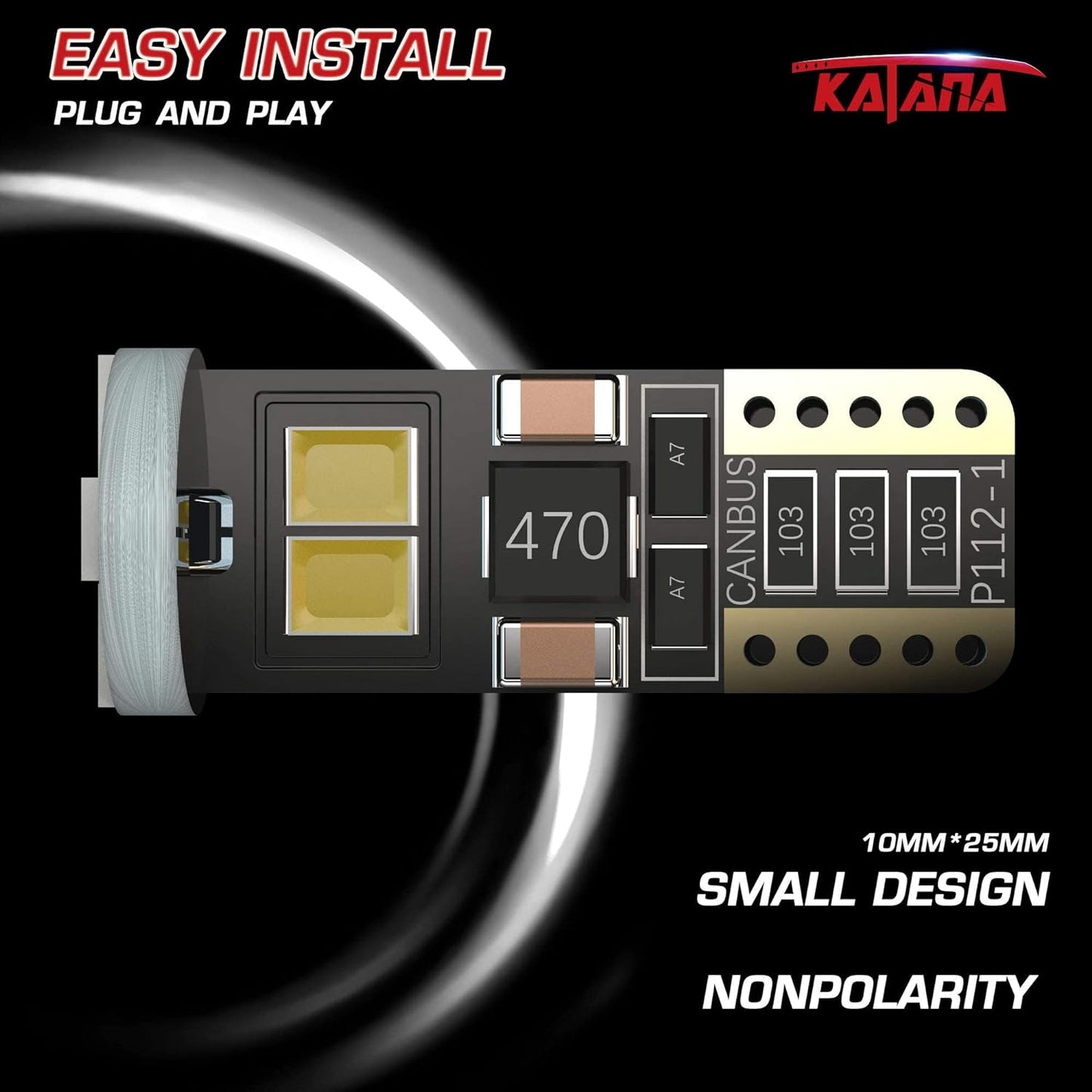 Katana T10 194 921 LED Bulbs,Dome Map Interior Door Backup Reverse License Plate Courtesy Parking Trunk Lights - CANBUS Error Free - 2835 Chips 6000K Cool White (Pack of 10)