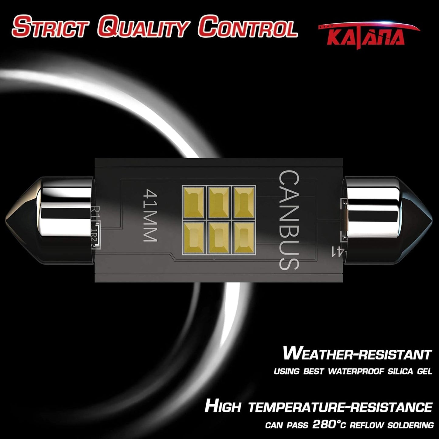KATANA 41mm 42mm 212-2 211-2 LED Bulbs,Dome Courtesy Map Luggage Trunk Interior Door Vanity Mirror Engine Lights - CANBUS Error Free - 3020 Chips 6000K Cool White (Pack of 4)