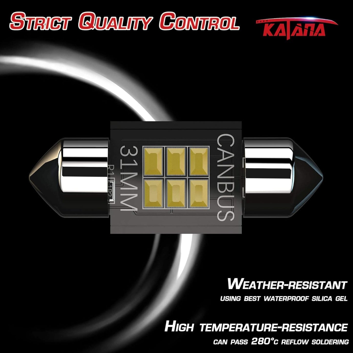 KATANA 31mm 3022 LED Festoon Bulbs,Dome Luggage Map Trunk Courtesy Glove Box Interior Door License Plate Lights - CANBUS Error Free - 3020 Chips 6000K Cool White (Pack of 4)