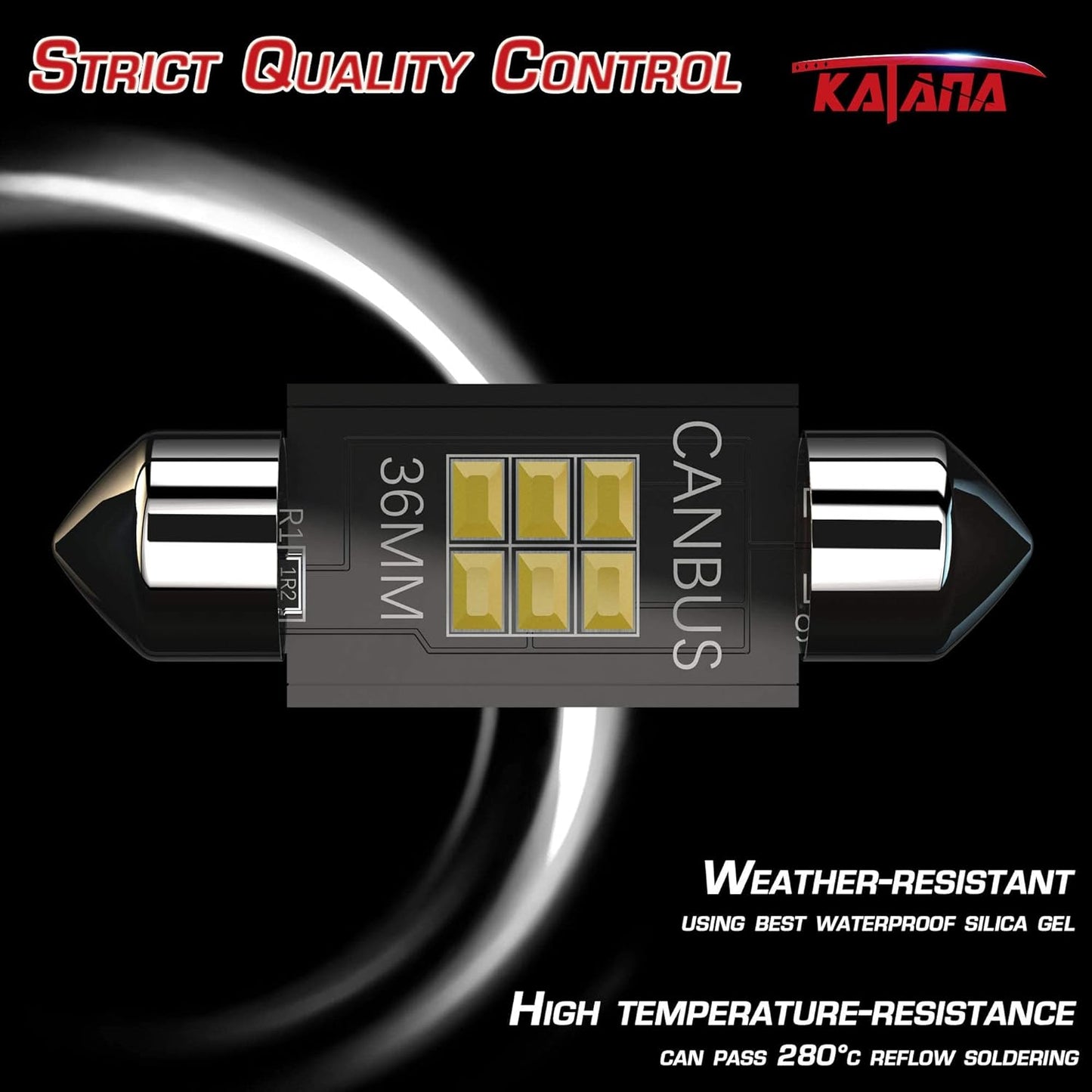 KATANA 36mm 6418 LED Bulbs,Dome License Plate Trunk Glove Box Courtesy Luggage Map Interior Door Lights - CANBUS Error Free - 3020 Chips 6000K Cool White(Pack of 4)