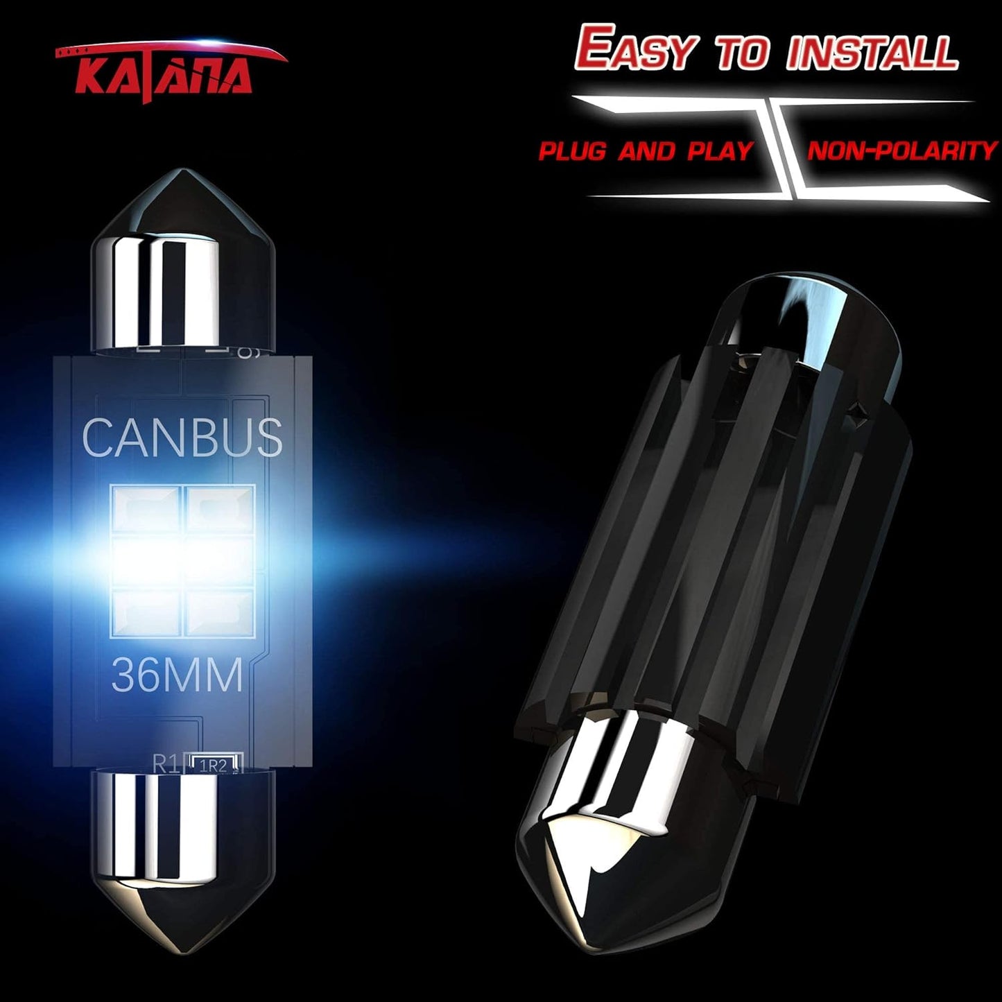 KATANA 36mm 6418 LED Bulbs,Dome License Plate Trunk Glove Box Courtesy Luggage Map Interior Door Lights - CANBUS Error Free - 3020 Chips 6000K Cool White(Pack of 4)