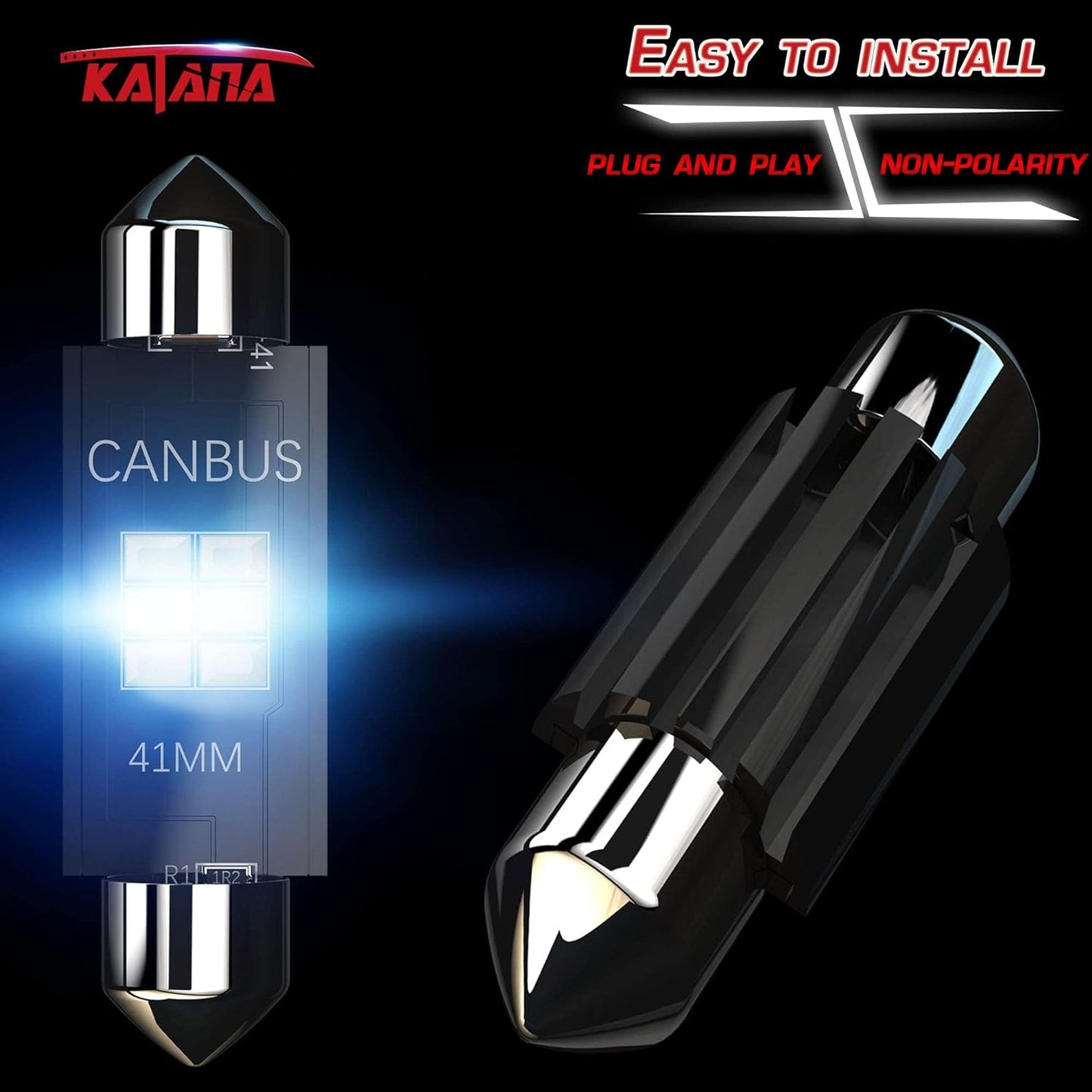 KATANA 41mm 42mm 212-2 211-2 LED Bulbs,Dome Courtesy Map Luggage Trunk Interior Door Vanity Mirror Engine Lights - CANBUS Error Free - 3020 Chips 6000K Cool White (Pack of 4)