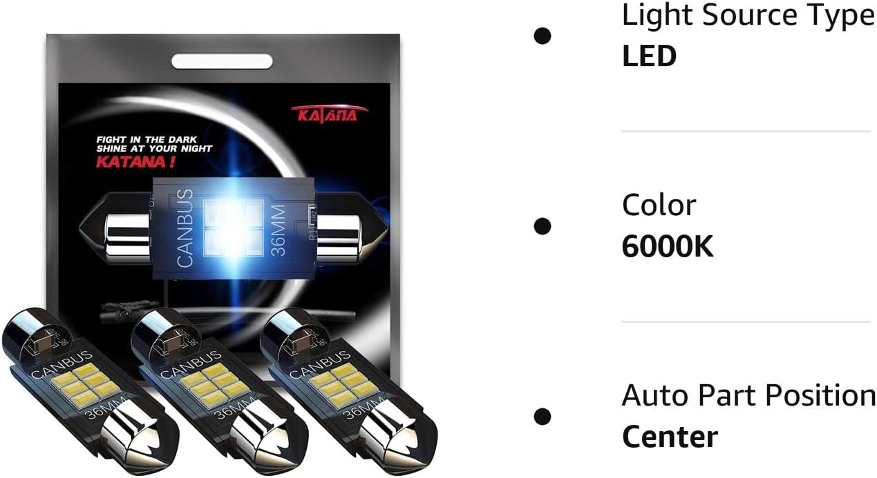 KATANA 36mm 6418 LED Bulbs,Dome License Plate Trunk Glove Box Courtesy Luggage Map Interior Door Lights - CANBUS Error Free - 3020 Chips 6000K Cool White(Pack of 4)