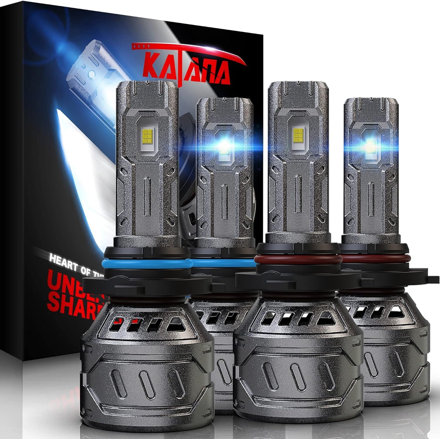 KATANA 9005 9006 Fog Light Combo, 800% Brightness 6500K White Plug and Play Mini Size Fog Bulb Pack of 4