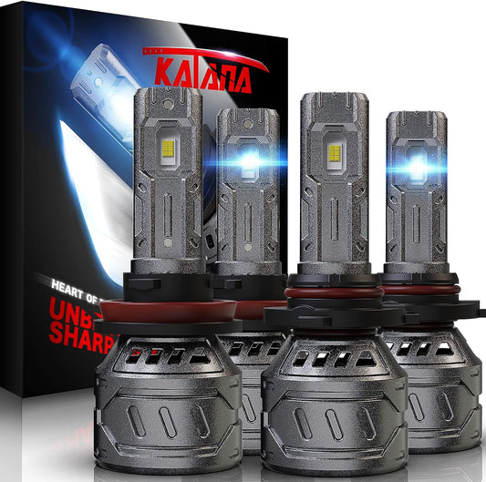 KATANA 9005 H11 Bulbs Combo, 800% Brightness 6500K White Plug and Play Mini Size Fog Bulb Pack of 4
